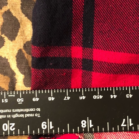 Hommage large Red Flannel Sleeveless Top w/ Faux Leather & Studs - Picture 9 of 14